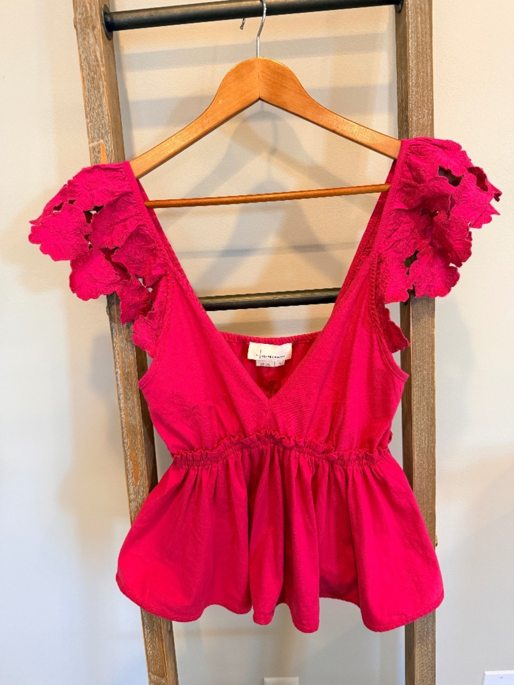 Anthropologie Cotton Flutter-Sleeve V-Neck Babydoll Top